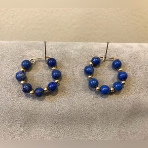 Lapis Lazuli and Gold Beaded Hoop Earrings